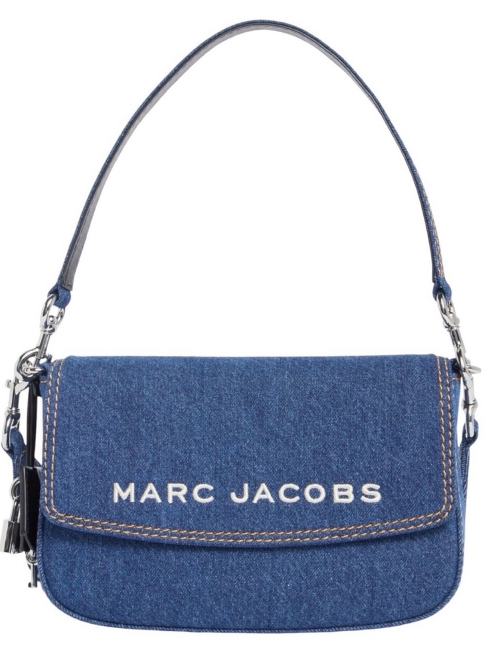 NWT Marc Jacobs Dark Denim Logo Flap Crossbody Bag w/Woven & Leather Straps $398